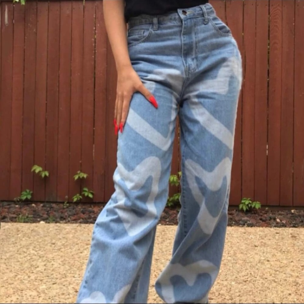 High Waist Heart Print Jeans